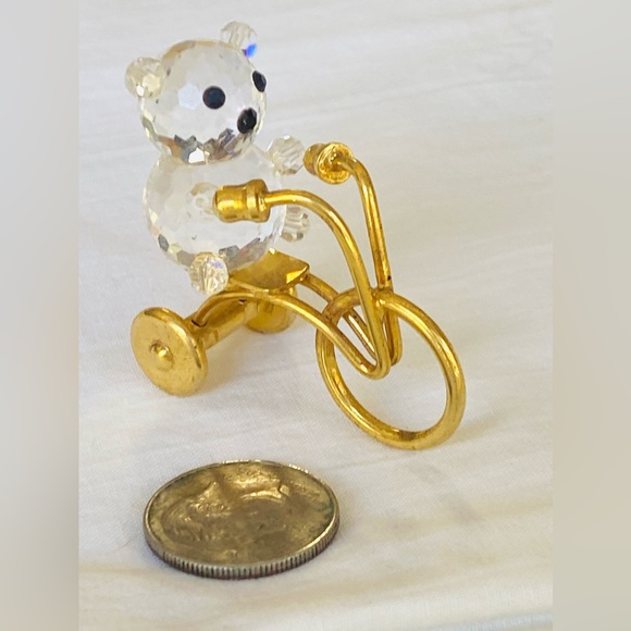 SWAROVSKI CRYSTAL TINY BEAR ON GOLD TRICYCLE VINTAGE EXCELLENT CONDITION - Picture 7 of 13